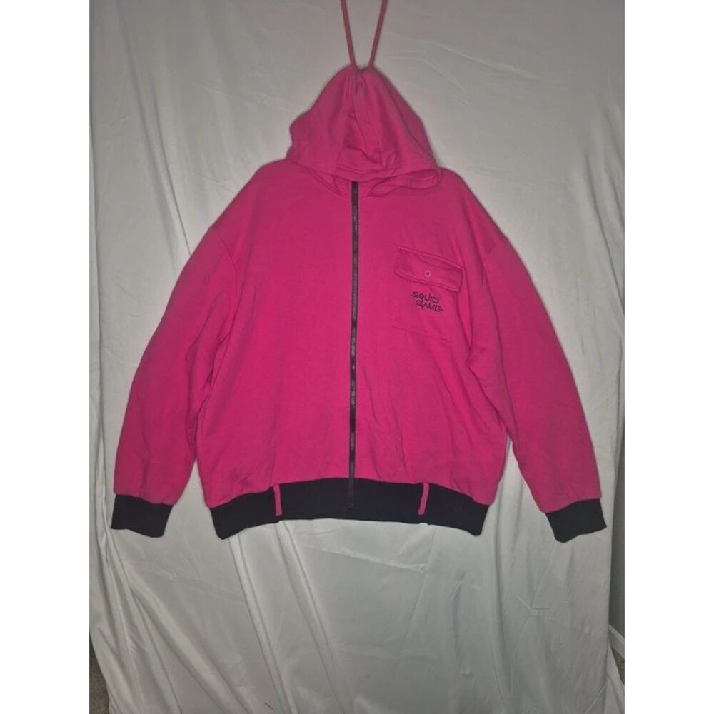 Official Netflix Squid Game Hot Pink Full-Zip Guard Hoodie - Size XXL